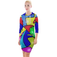 Colorful Abstract Art Quarter Sleeve Hood Bodycon Dress by gasi