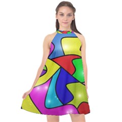 Colorful Abstract Art Halter Neckline Chiffon Dress  by gasi