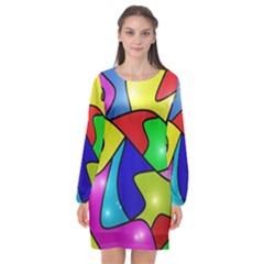 Colorful Abstract Art Long Sleeve Chiffon Shift Dress  by gasi