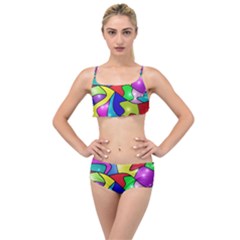 Colorful Abstract Art Layered Top Bikini Set by gasi