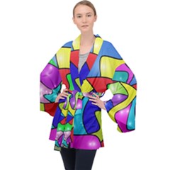 Colorful Abstract Art Long Sleeve Velvet Kimono  by gasi