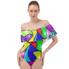 Colorful Abstract Art Off Shoulder Velour Bodysuit  by gasi