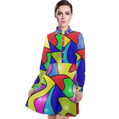 Colorful Abstract Art Long Sleeve Chiffon Shirt Dress by gasi