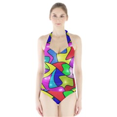 Colorful Abstract Art Halter Swimsuit by gasi