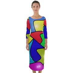 Colorful Abstract Art Quarter Sleeve Midi Bodycon Dress by gasi