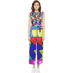 Colorful Abstract Art Women s Frill Top Chiffon Jumpsuit by gasi