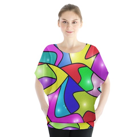 Colorful Abstract Art Batwing Chiffon Blouse by gasi