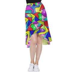 Colorful Abstract Art Frill Hi Low Chiffon Skirt by gasi