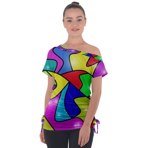 Colorful Abstract Art Off Shoulder Tie-up Tee by gasi