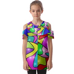 Colorful Abstract Art Fold Over Open Sleeve Top