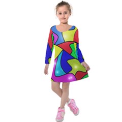 Colorful Abstract Art Kids  Long Sleeve Velvet Dress by gasi