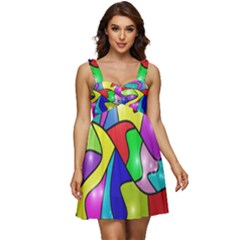 Colorful Abstract Art Ruffle Strap Babydoll Chiffon Dress