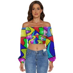 Colorful Abstract Art Long Sleeve Crinkled Weave Crop Top