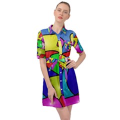 Colorful Abstract Art Belted Shirt Dress by gasi