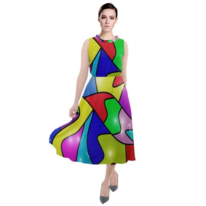 Colorful abstract art Round Neck Boho Dress