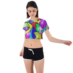 Colorful Abstract Art Tie Back Short Sleeve Crop Tee by gasi