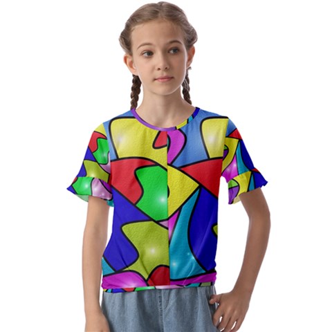 Colorful Abstract Art Kids  Cuff Sleeve Scrunch Bottom Tee by gasi