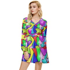 Colorful Abstract Art Tiered Long Sleeve Mini Dress by gasi