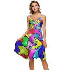 Colorful Abstract Art Sleeveless Tie Front Chiffon Dress