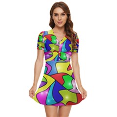 Colorful Abstract Art V-neck High Waist Chiffon Mini Dress