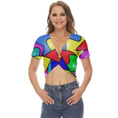 Colorful Abstract Art Twist Front Crop Top by gasi