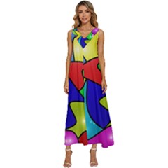 Colorful Abstract Art V-neck Sleeveless Babydoll Dress