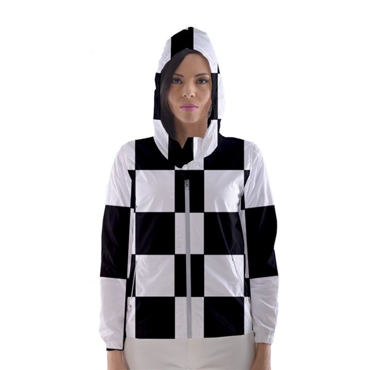 Grid-domino-bank-and-black Women s Hooded Windbreaker