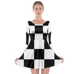 Grid-domino-bank-and-black Long Sleeve Skater Dress by BangZart