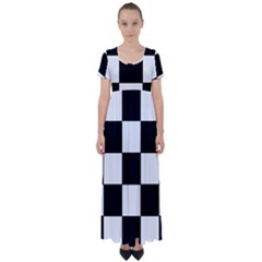 Grid-domino-bank-and-black High Waist Short Sleeve Maxi Dress by BangZart