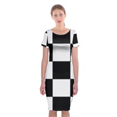 Grid-domino-bank-and-black Classic Short Sleeve Midi Dress by BangZart