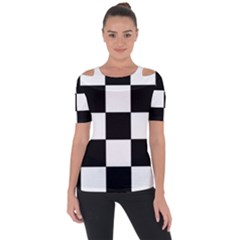 Grid-domino-bank-and-black Shoulder Cut Out Short Sleeve Top by BangZart