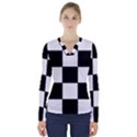 Grid-domino-bank-and-black V-Neck Long Sleeve Top View1