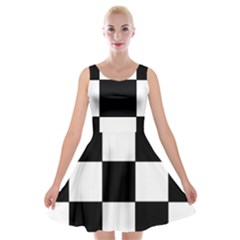 Grid-domino-bank-and-black Velvet Skater Dress