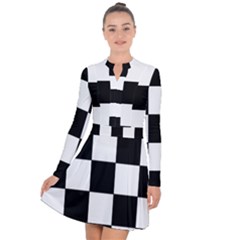 Grid-domino-bank-and-black Long Sleeve Panel Dress by BangZart