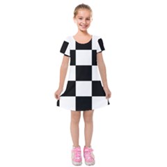 Grid-domino-bank-and-black Kids  Short Sleeve Velvet Dress