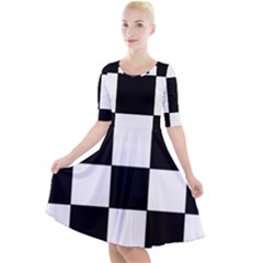 Grid-domino-bank-and-black Quarter Sleeve A-line Dress by BangZart