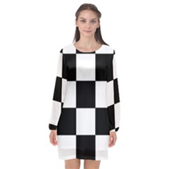 Grid-domino-bank-and-black Long Sleeve Chiffon Shift Dress  by BangZart