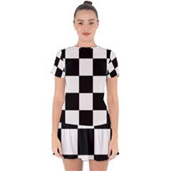 Grid-domino-bank-and-black Drop Hem Mini Chiffon Dress by BangZart