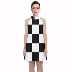 Grid-domino-bank-and-black Velvet Halter Neckline Dress 