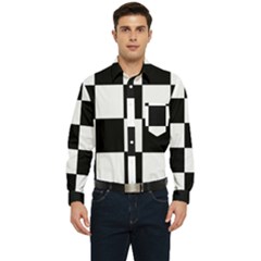 Grid-domino-bank-and-black Men s Long Sleeve Pocket Shirt  by BangZart