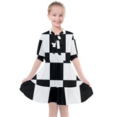 Grid-domino-bank-and-black Kids  All Frills Chiffon Dress by BangZart