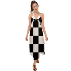 Grid-domino-bank-and-black Halter Tie Back Dress  by BangZart