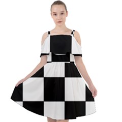 Grid-domino-bank-and-black Cut Out Shoulders Chiffon Dress by BangZart