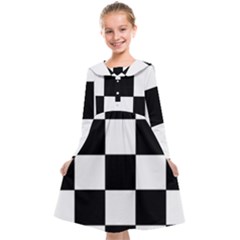 Grid-domino-bank-and-black Kids  Midi Sailor Dress by BangZart