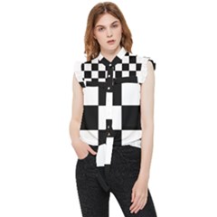 Grid-domino-bank-and-black Frill Detail Shirt by BangZart