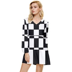 Grid-domino-bank-and-black Tiered Long Sleeve Mini Dress by BangZart