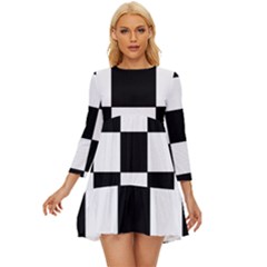 Grid-domino-bank-and-black Long Sleeve Babydoll Dress by BangZart