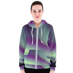 Aurora Stars Sky Mountains Snow Aurora Borealis Women s Zipper Hoodie by Uceng