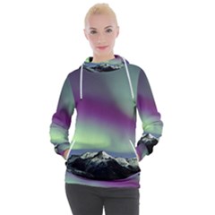 Aurora Stars Sky Mountains Snow Aurora Borealis Women s Hooded Pullover by Uceng