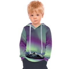 Aurora Stars Sky Mountains Snow Aurora Borealis Kids  Overhead Hoodie by Uceng